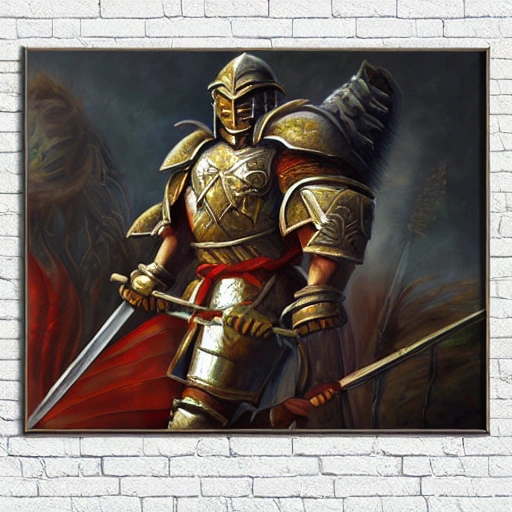 Warrior with big melle weapons and beautiful armor  , 3D, Oil Painting , Cartoon