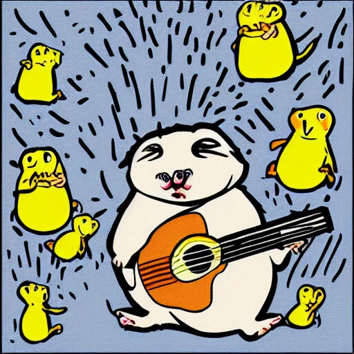 small hamster plays ukulele among aliens, Cartoon