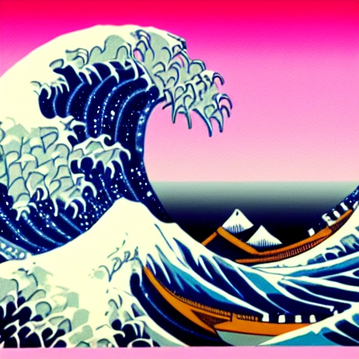 Triangle, The Great Wave Off Kanagawa, Vaporwave, Neon Lights, Pink, Backroom