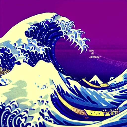 Triangle, The Great Wave Off Kanagawa, Vaporwave, Pink Neon Lights