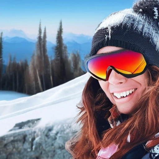 beautiful woman photo-realistic, 40 years old with cat, likes snowboarding

