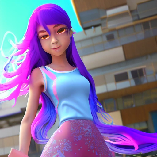 A beautiful adult Eurasian female with long hair ，real body type，colourful dressed ，realism，Splatoon ，Unreal Engine, , 3D