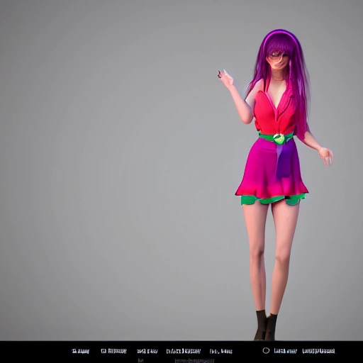 A beautiful adult female with long hair ，real body type，colourful dressed ，realism，clothes style like，Unreal Engine, , 3D