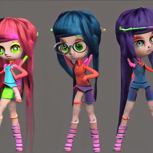 A beautiful female with long hair ，real body type，colourful dressed ，realism，clothes style like Splatoon，Unreal Engine,  3D