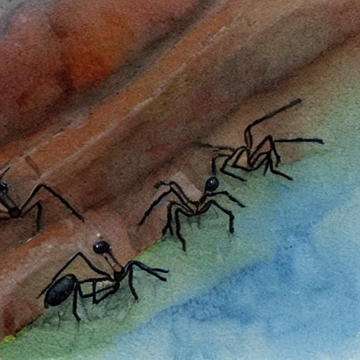 Little ants line up to buy, -ar 1:3, Water Color