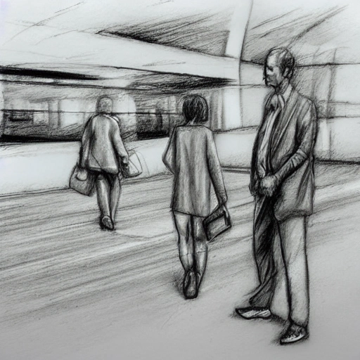 Man, arrival from airport, with 2 cases, in summer, realistic , Pencil Sketch