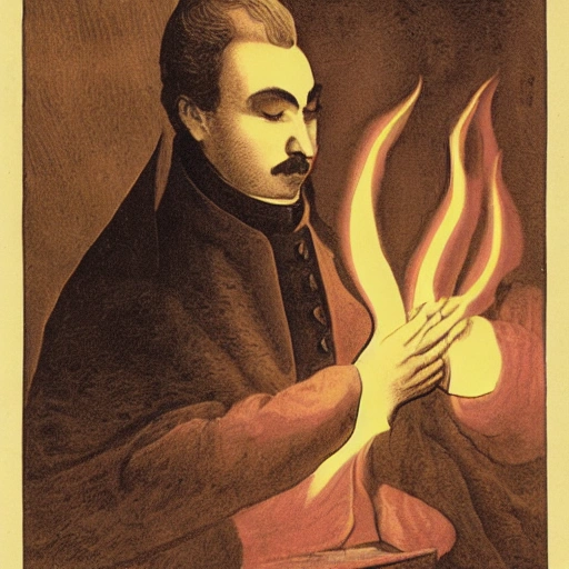 Count Saint Germain sorrounded by a violet flame