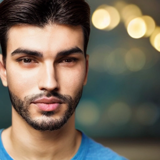 Foto profesional de calidad HD,  muy detallada, iluminación frontal, de un hombre de 21 años, negro. Nariz cincelada, pómulos marcados, mentón simétrico, cejas pobladas y definidas. Mirando al espectador. Con lentes oscuros.