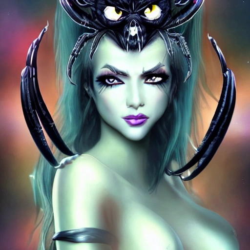 the demon Queen of the spiders in the fantasy world, beautiful lady  , 3D