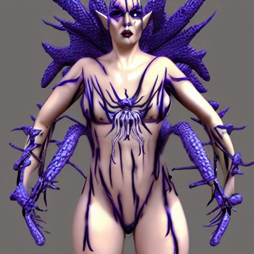 the demon Queen of the spiders in the fantasy world, beautiful lady  , 3D, Trippy