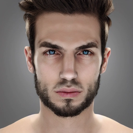 Foto profesional de calidad HD, de un hombre joven de 20 años,  iluminación frontal y de alta calidad para resaltar las facciones del rostro y del cuerpo. calidad HD para capturar los detalles finos del rostro con facciones perfectas y simétricas. hacer que el cabello muy corto con un estilo urbano moderno. 