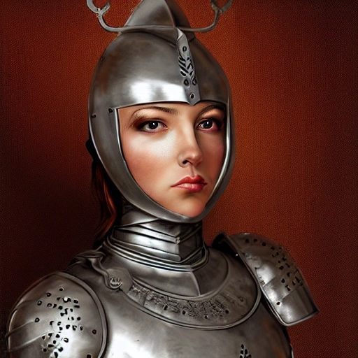 high detail fantasy portrait of a robust female knight wearing armour and face helmet, big lips