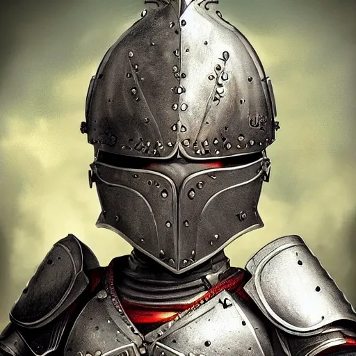 high detail fantasy portrait of a robust female knight wearing armour and face helmet, big lips by joão ruas