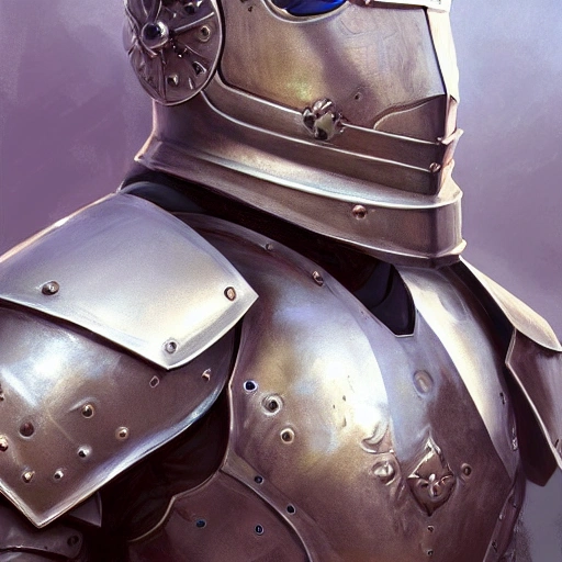 high detail fantasy portrait of a robust female knight wearing armour and face helmet, big lips by Craig mullins