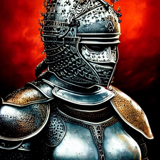 high detail fantasy portrait of a robust female knight wearing armour and face helmet, by Dan Hillier