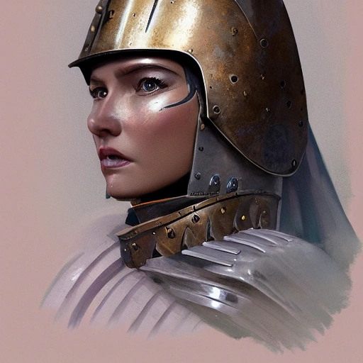high detail fantasy portrait of a robust female knight wearing armour and face helmet, by james gilleard
