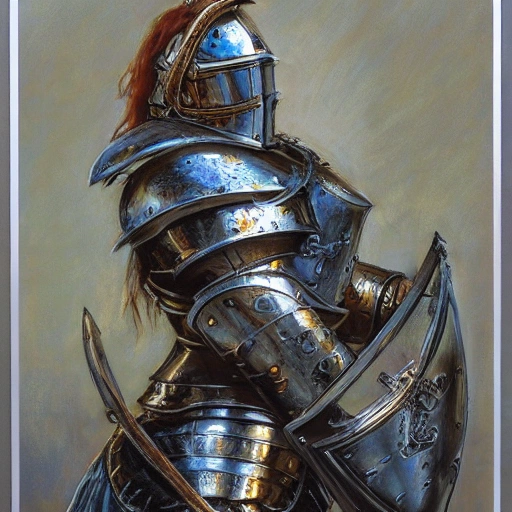 high detail fantasy portrait of a robust female knight wearing armour and face helmet, big lips by donato giancola