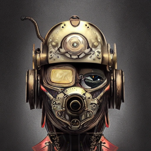 steampunk helmet fantasy art mask robot ninja stylized digital illustration sharp focus, elegant intricate digital painting , 3D, cyberpunk