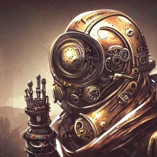 steampunk helmet fantasy art mask robot ninja stylized digital illustration sharp focus, elegant intricate digital painting , 3D, cyberpunk, 3D