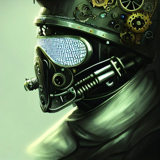 steampunk helmet fantasy art mask robot ninja stylized digital illustration sharp focus, elegant intricate digital painting , 3D, cyberpunk, 3D,