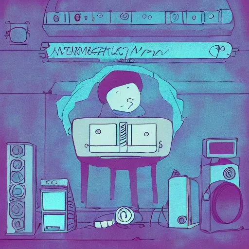 lo-fi ambient music album art cover style, Cartoon