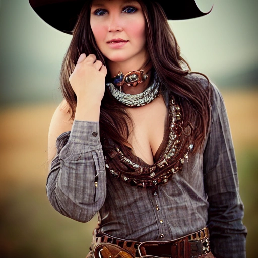 professional portrait photograph of gorgeous rancher girl, (((sultry flirty look))), nude, seductive, alluring, beautiful symmetrical face, cute natural makeup, (wearing brown cowboy hat), (wearing traditional clothing), confident pose, elegant, feminine, ((Utah landscape in background)), wild west, ultra realistic, character concept art, highly detailed, intricate, (sharp focus), 85mm, medium shot, mid shot, (centered image composition), ((professionally color graded)), ((bright soft diffused light)), volumetric fog, trending on instagram, trending on tumblr, hdr 4k, 8k