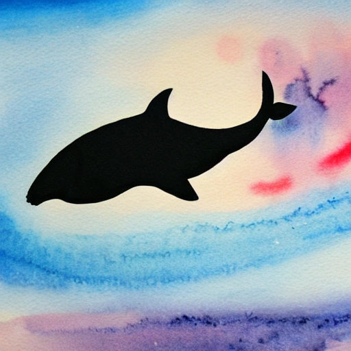 whale in the sky, Water Color