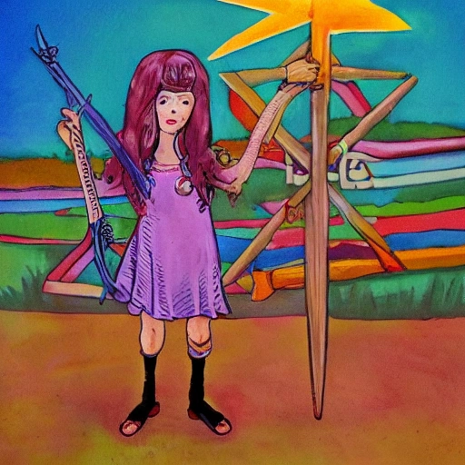 , Cartoon niña de corta edad con un arco y una flecha, Trippy