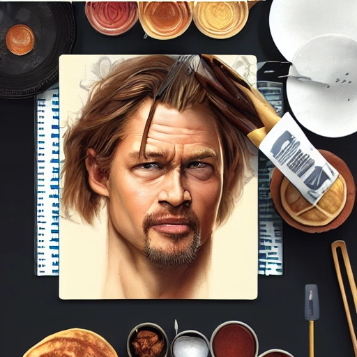 Brat pitt making pancakes animation pixar style, by magali villeneuve, artgerm, jeremy lipkin and michael garmash, rob rey and kentaro miura style, golden ratio, trending on art station