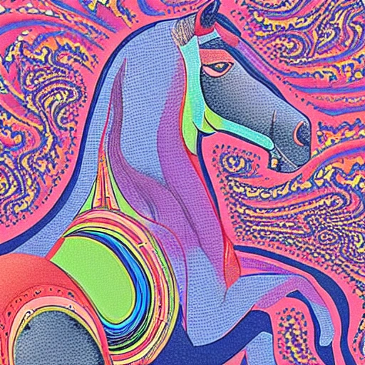 a man riding in a horse, Trippy