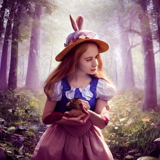 (portrait of Alice In Wonderland), ((young girl playing with a b ...