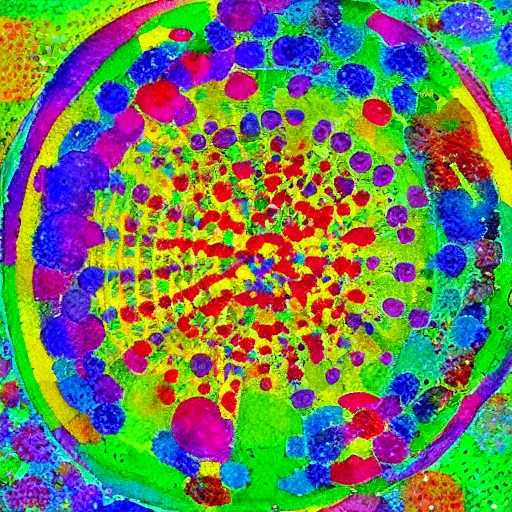 , Water Color, Trippy, dot, pointilist style, seurat, particle, abstract tasting wheel
