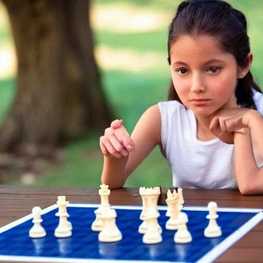 White 7 years girl playing chess