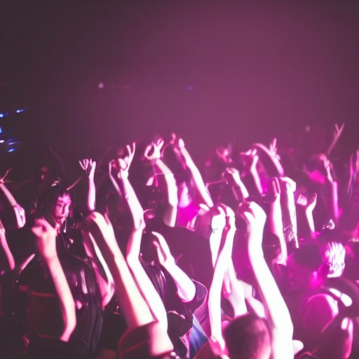 techno ravers small crowd dancing in a solid  minimalistic big  colorfull nightclub with small windows, dramatic lighting, hyper realistic, photography, 3 5 mm,  film, 8 k, concept art, volumetric lighting, foggy, flat, opaque color full lasser show beans, cinematic lens, 3D