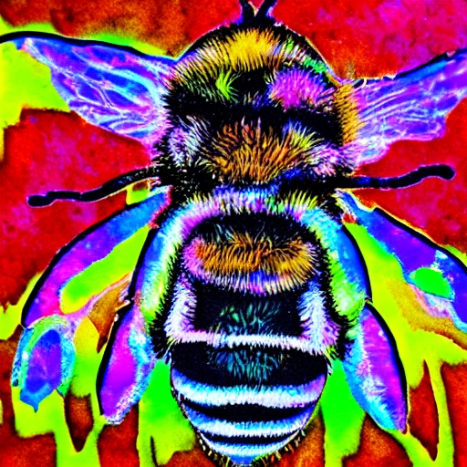 album cover, Trippy, Water Color, 3D, 50x micro photo of bee