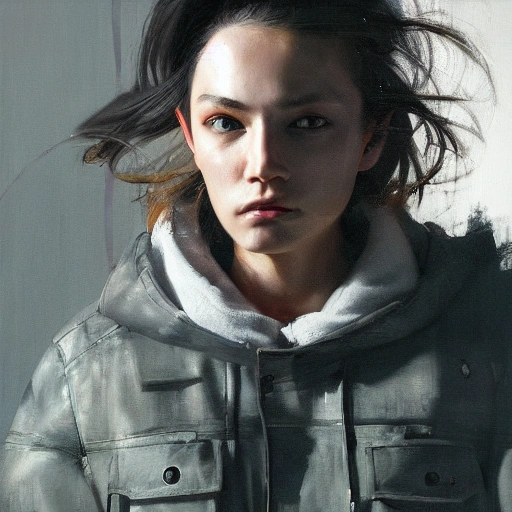 musclepunk wearing an oversized jacket, night time, highly detailed face, oil painting, by ruan jia , 3D