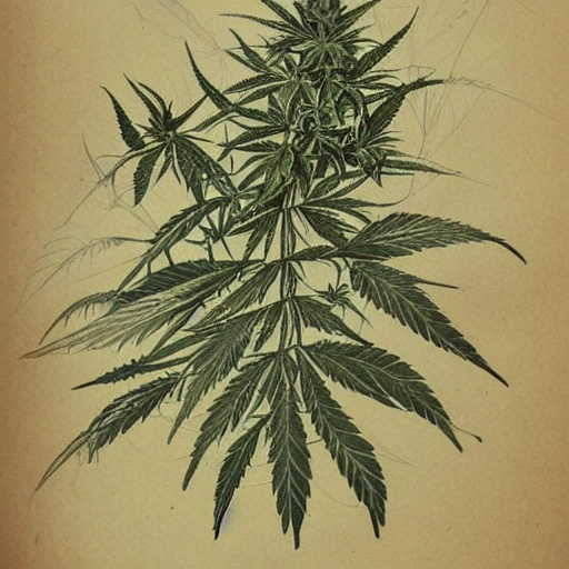 vintage botanical sketch, Pencil Sketch, highly detailed, cannabis sativa, cannabis indica
