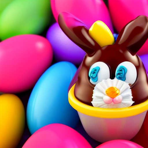 easter egg cute mascot, yummy, colorful, best dessert ever, chocolate sauce, fruits, whipped cream, ice cream cherry on top, tasty, awesome, colorful, photorealistic, 8k, highly rendered, hd, ultra hd, uhd, hdr --v 4 , 3D