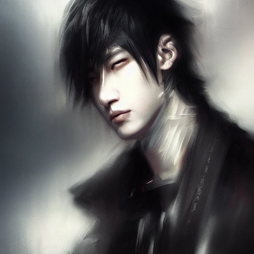 Ruan Jia, night, high-detail human face, realistic, black hair, young, handsome, man, 8K, light and shadow, Japanese style, high-detail upper body, trench coat