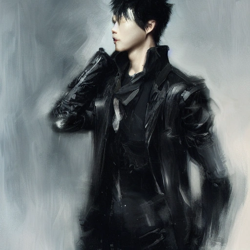 Ruan Jia, night, high-detail human face, realistic, black hair, young, handsome, man, 8K, light and shadow, Japanese style, high-detail upper body, trench coat