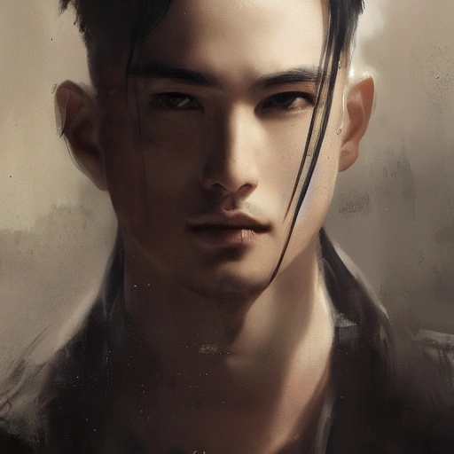 Ruan Jia, night, high-detail human face, realistic, black hair, young, handsome, man, 8K, light and shadow, Japanese style, high-detail upper body, trench coat