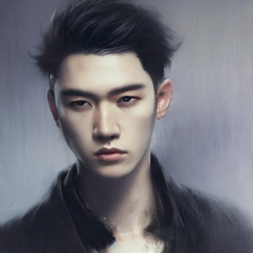 Ruan Jia, night, high-detail human face, realistic, black hair, young, handsome, man, 8K, light and shadow, Japanese style, high-detail upper body, trench coat