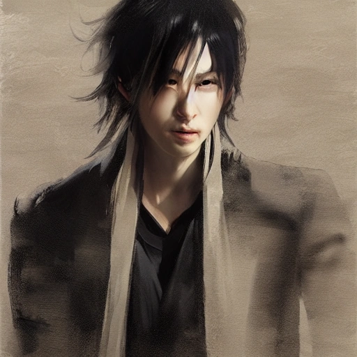 Ruan Jia, night, high-detail human face, realistic, black hair, young, handsome, man, 8K, light and shadow, Japanese style, high-detail upper body, trench coat