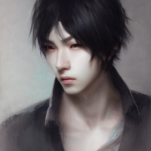 Ruan Jia, night, detailed human face, realistic, black hair young handsome man, 8K, light and shadow, Japanese style, high detail upper body, gray clothes