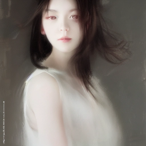 Ruan Jia, night, face details, realistic, young brunette beauty, 8K, light and shadow, Japanese style, high detail upper body, white clothes