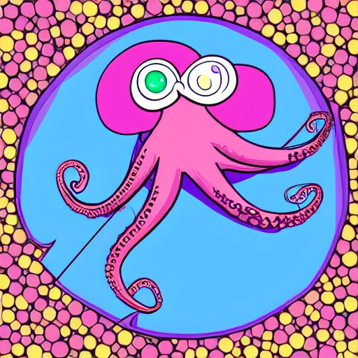 , Cartoon AN OCTOPUS WITH A WAND PURPLE COLOR, HIGH DETAIL - Arthub.ai