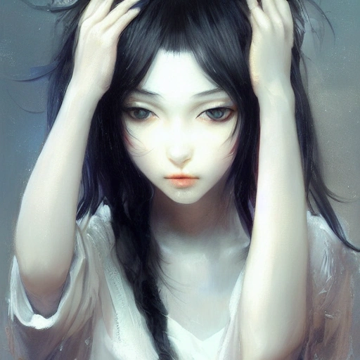 Ruan Jia, night, face details, realistic, young girl with black hair, high-detail symmetrical beautiful eyes, 8K, light and shadow, Japanese style, high-detail upper body, white clothes