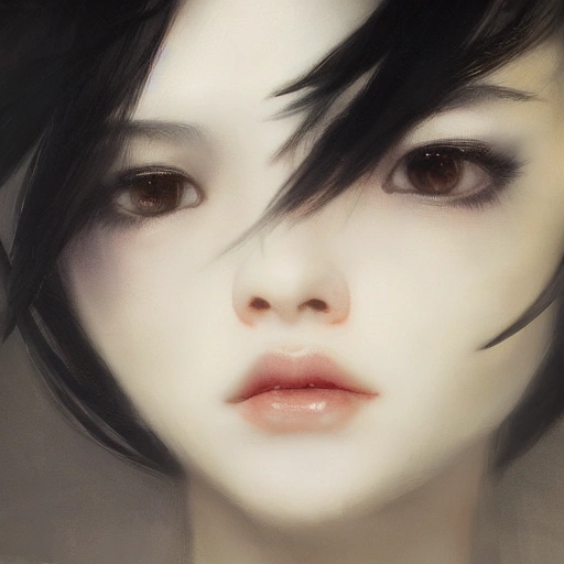 Ruan Jia, night, face details, realistic, young girl with black hair, high-detail symmetrical beautiful eyes, 8K, light and shadow, Japanese style, high-detail upper body, white clothes