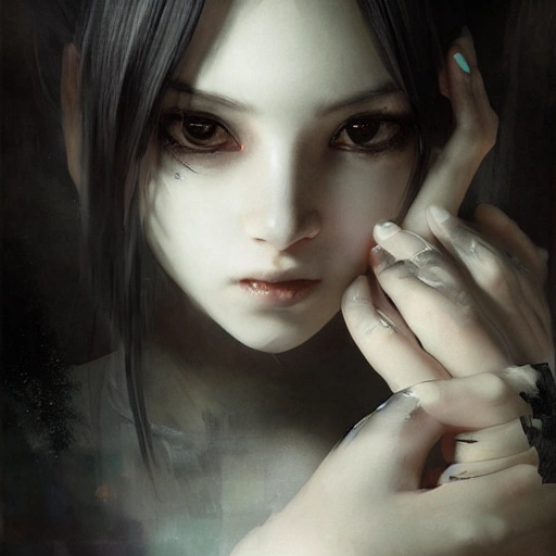 Ruan Jia, night, face details, realistic, young girl with black hair, high-detail symmetrical beautiful eyes, 8K, light and shadow, Japanese style, high-detail upper body, white clothes