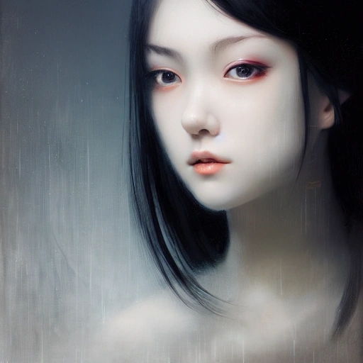 Ruan Jia, night, face details, realistic, young girl with black hair, high-detail symmetrical beautiful eyes, 8K, light and shadow, Japanese style, high-detail upper body, white clothes